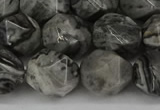 CNG6054 15.5 inches 12mm faceted nuggets grey picture jasper beads