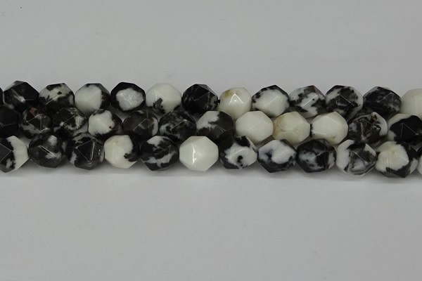 CNG6056 15.5 inches 12mm faceted nuggets black & white jasper beads