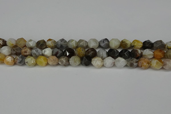 CNG6082 15.5 inches 8mm faceted nuggets silver needle agate beads