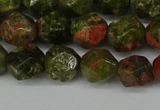 CNG6105 15.5 inches 8mm faceted nuggets unakite gemstone beads