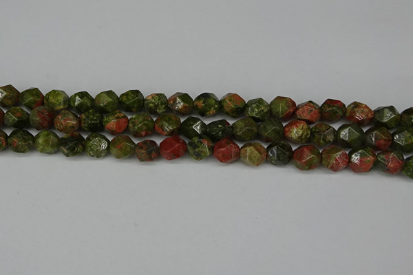 CNG6105 15.5 inches 8mm faceted nuggets unakite gemstone beads