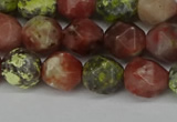 CNG6117 15.5 inches 8mm faceted nuggets red plum blossom jade beads