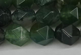 CNG6154 15.5 inches 10mm faceted nuggets moss agate beads