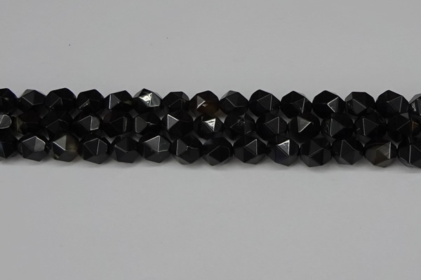 CNG6160 15.5 inches 10mm faceted nuggets black agate beads