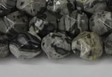 CNG6202 15.5 inches 10mm faceted nuggets grey picture jasper beads