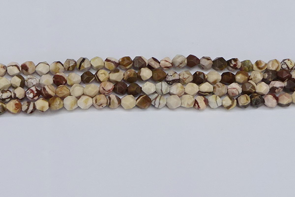 CNG6245 15.5 inches 6mm faceted nuggets zebra jasper beads