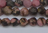 CNG6252 15.5 inches 6mm faceted nuggets rhodonite beads