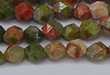 CNG6254 15.5 inches 6mm faceted nuggets unakite beads wholesale