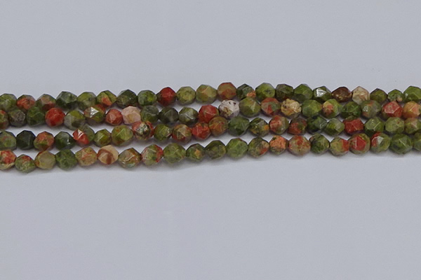 CNG6254 15.5 inches 6mm faceted nuggets unakite beads wholesale