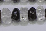 CNG6380 6*14mm - 8*14mm nuggets white crystal & smoky quartz beads