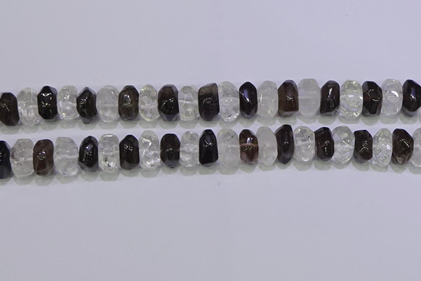 CNG6380 6*14mm - 8*14mm nuggets white crystal & smoky quartz beads