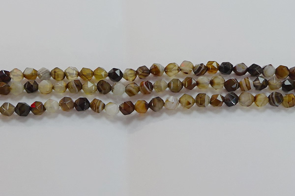 CNG6516 15.5 inches 6mm faceted nuggets line agate beads