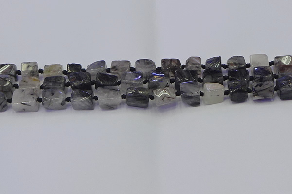 CNG6821 15.5 inches 5*8mm - 8*12mm nuggets black rutilated quartz beads