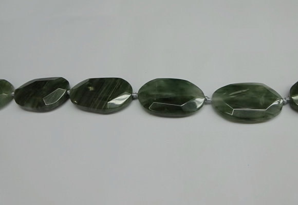 CNG7096 25*35mm - 35*45mm faceted freeform green hair stone beads