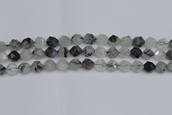 CNG7247 15.5 inches 10mm faceted nuggets black rutilated quartz beads