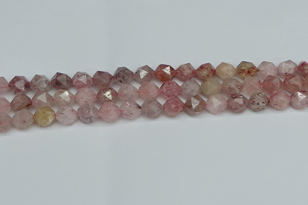 CNG7257 15.5 inches 10mm faceted nuggets strawberry quartz beads