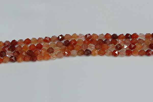 CNG7280 15.5 inches 6mm faceted nuggets red rabbit hair quartz beads