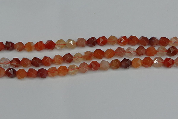 CNG7281 15.5 inches 8mm faceted nuggets red rabbit hair quartz beads