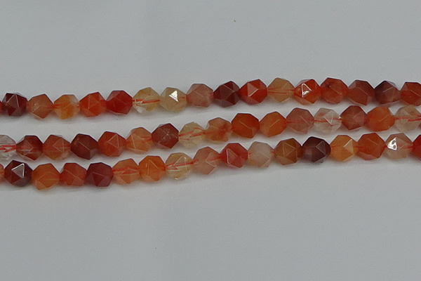 CNG7282 15.5 inches 10mm faceted nuggets red rabbit hair quartz beads