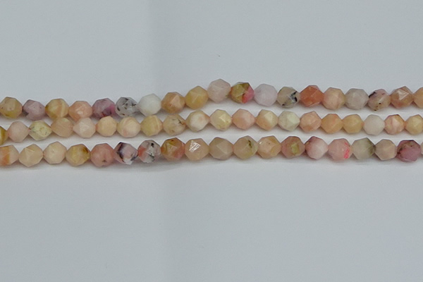 CNG7300 15.5 inches 6mm faceted nuggets pink opal gemstone beads