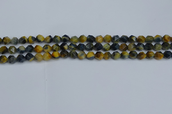 CNG7310 15.5 inches 6mm faceted nuggets golden & blue tiger eye beads