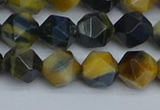 CNG7312 15.5 inches 10mm faceted nuggets golden & blue tiger eye beads