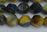 CNG7313 15.5 inches 12mm faceted nuggets golden & blue tiger eye beads