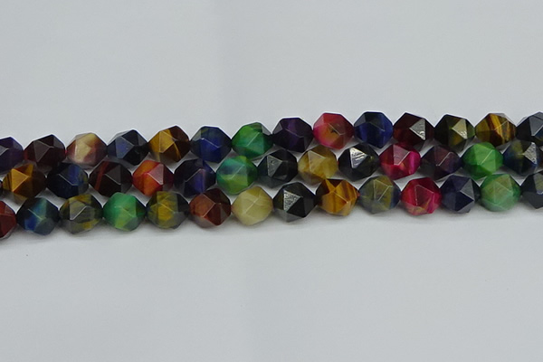 CNG7333 15.5 inches 12mm faceted nuggets mixed tiger eye beads