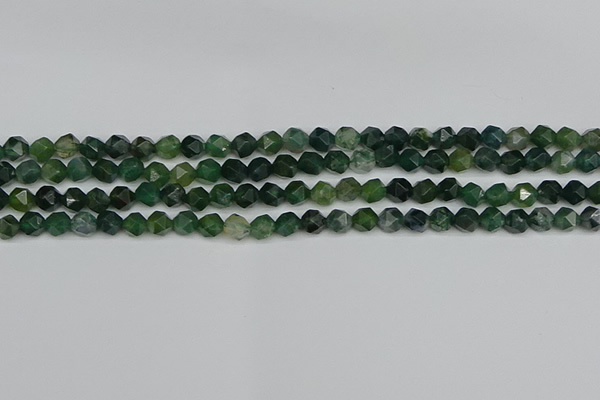 CNG7335 15.5 inches 6mm faceted nuggets moss agate beads