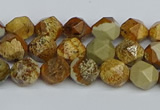 CNG7375 15.5 inches 6mm faceted nuggets picture jasper beads