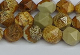 CNG7377 15.5 inches 10mm faceted nuggets picture jasper beads