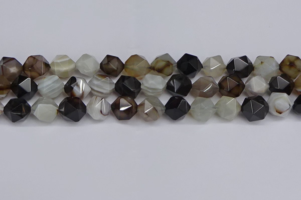 CNG7503 15.5 inches 10mm faceted nuggets line agate beads