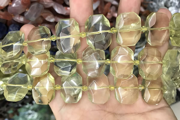 CNG7752 13*18mm - 15*25mm faceted freeform lemon quartz beads