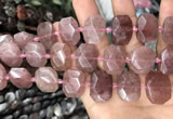 CNG7756 13*18mm - 15*25mm faceted freeform strawberry quartz beads