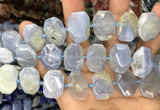 CNG7781 13*18mm - 15*25mm faceted freeform blue chalcedony beads