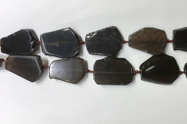 CNG7977 25*30mm - 35*45mm freeform smoky quartz slab beads