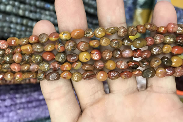 CNG8022 15.5 inches 6*8mm nuggets red moss agate beads