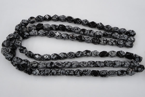 CNG820 15.5 inches 9*12mm faceted nuggets snowflake obsidian beads