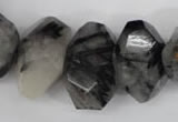 CNG857 15.5 inches 14*22mm faceted nuggets black rutilated quartz beads