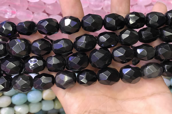 CNG8574 12*16mm - 15*20mm faceted nuggets black obsidian beads