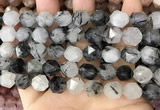 CNG8735 15.5 inches 12mm faceted nuggets black rutilated quartz beads