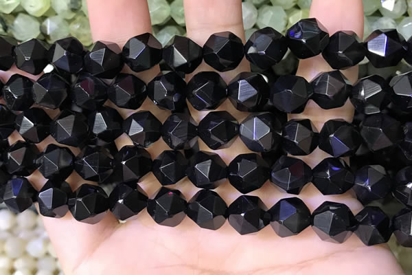 CNG8738 15.5 inches 10mm faceted nuggets black agate beads