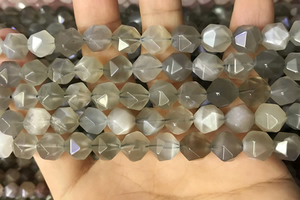 CNG8748 15.5 inches 10mm faceted nuggets grey moonstone beads