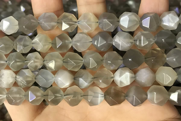 CNG8749 15.5 inches 12mm faceted nuggets grey moonstone beads