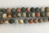 CNI379 15.5 inches 12mm round matte American picture jasper beads