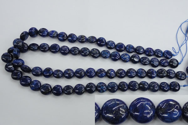 CNL924 15.5 inches 12mm flat round natural lapis lazuli gemstone beads