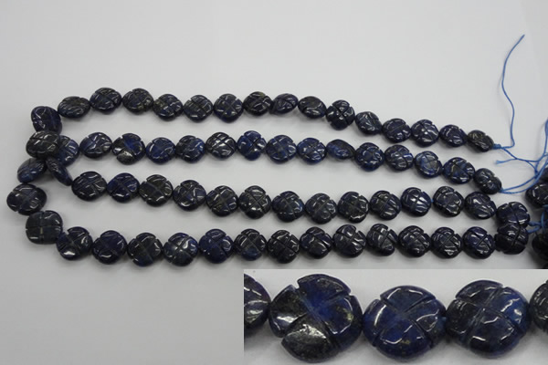 CNL993 15.5 inches 13mm carved flower natural lapis lazuli gemstone beads