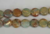 CNS189 15.5 inches 10mm flat round natural serpentine jasper beads