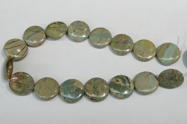 CNS234 15.5 inches 25mm flat round natural serpentine jasper beads