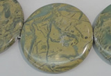 CNS238 15.5 inches 50mm flat round natural serpentine jasper beads